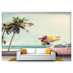 Imagem de Papel De Parede Praia Mar Coqueiros Fusca 3D Npr208