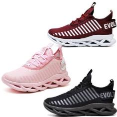 Imagem de Kit 3 Tênis Masculino Evoltenn Esportivo Solado Trançado Rosa/Bordô