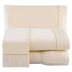 Imagem de Jogo Lençol Percal 200 Fios Ponto Palito Cama Casal 4pçs Palha