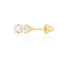 Imagem de Brinco De Ouro 18K 750 Pedrinha 3mm Infantil Bebê Recém-Nascido Branco