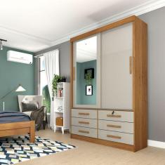 Imagem de Guarda-Roupa Solteiro com Espelho Chicago 2 PT 6 GV Cinamomo e Off White