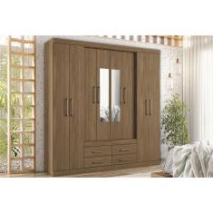 Imagem de Guarda Roupa Casal 8 Portas e 4 Gavetas c/ Espelho Nápoles Jatoba - Santos Andirá