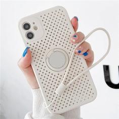 Imagem de Capa oca de resfriamento respirável para iPhone 12 Mini 11 Pro XS Max X XR 7 8 Plus SE2 Capa de alça de suporte de anel magnético de silicone macio, branca, para iPhone XS