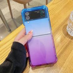 Imagem de Capa de telefone 2 em 1 com proteção de armadura de luxo para Samsung Z Flip3 ZFlip 4 Z Flip3 Cordão transversal com cordão de silicone dobrável, azul roxo, para Samsung Z Flip3