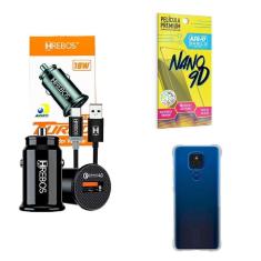 Imagem de Carregador Veicular + Capinha Motorola E7 Plus + Película 9D