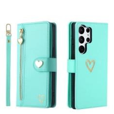 Imagem de Capa de couro tipo carteira com zíper para Samsung Galaxy S23 S24 Ultra S22 Plus S21 FE A04 A14 A24 A34 A54 A05S A15, verde claro, para Galaxy A14 5G