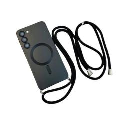 Imagem de Capa magnética de cordão crossbody para Samsung Galaxy S24 S23 S22 Plus Ultra S21 FE Proteção de câmera Capa de TPU macia, preta, para Samsung S22 Plus