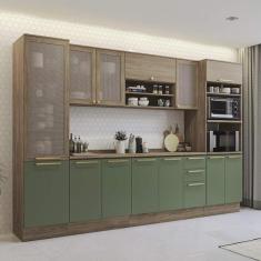 Imagem de Armário de Cozinha Modulada Completa Reta 8 peças 3,20m 288 Botanic Ka