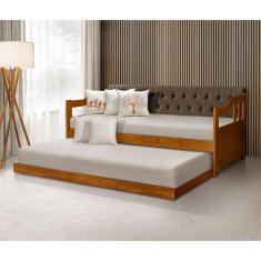 Imagem de Sofá Cama Dublin Estofado Capitonê Veludo Marrom Madeira com Cama Auxiliar - Castanho