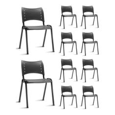 Imagem de Kit 10 Cadeiras Iso Fixa Empilhável Ideal Para Recepção Salão Igreja Escritório Reforçada Tubular Preta