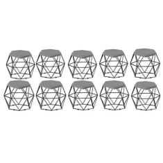 Imagem de Kit 10 Puff Banqueta Aramado Mila Base Preta Hexágono Suede Cinza - DA