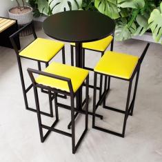 Imagem de Conjunto Mesa Alta Bar Bistr  Redonda Preta 4 Banquetas Confo