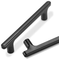 Imagem de Amasideca Pacote com 10 puxadores de armário pretos foscos, orifícios de 9,5 cm, puxadores de armário de cozinha, liga de zinco, preto, puxadores de gaveta, ferragens sólidas