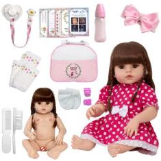 Imagem de Boneca Reborn Laura Cabelos Castanhos Bolsa Maternidade - Cegonha Rebo
