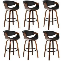 Imagem de Kit com 6 Banquetas Base de Madeira Nicole Preto
