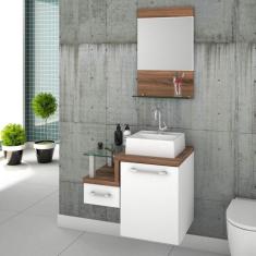 Imagem de Gabinete Para Banheiro Com Cuba Quadrada Q32 E Espelheira Legno 631W Compace /Nogal