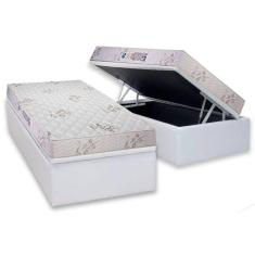 Imagem de Cama Box Baú Solteiro: Colchão Espuma D33 Luckspuma Supreme Floral Pró Saúde Duplo + Base CRC Courano White(88x188)