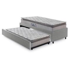 Imagem de Bicama Box Solteiro Revestimento Em Tecido Sintético Linho Cinza 88X18