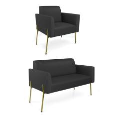 Imagem de Sofá Namoradeira E Poltrona Pé De Ferro Dourado Marisa Corino Preto D03