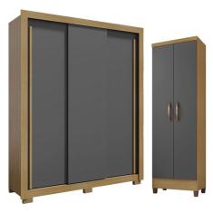 Imagem de Guarda Roupa Solteiro Nevoa Flex 3 Portas de Correr e Armário Multiuso Egito Carvalho Americano Grafite - Incorplac