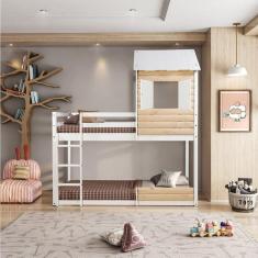 Imagem de Beliche Montessoriano Club House Wood Casatema Branco/Marroml
