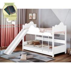 Imagem de Beliche Solteiro Erika Nuvem Com Escorregador - Branco Incluso Lousa M