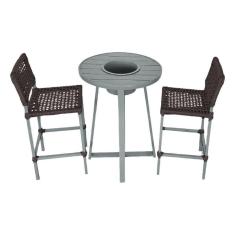 Imagem de Conjunto Bistrô Champanheira Cinza Tampo Ripado E 2 Banquetas França Corda Náutica Marrom Marrom