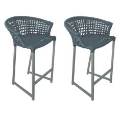 Imagem de Kit 2 Banquetas Reis em Corda Náutica e Base em Alumínio Cinza para Área Gourmet - Externa Cinza