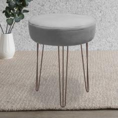 Imagem de Banqueta Puff Jullia Luxo 55cm Industrial Ferro Marrom Sintético Cinza - Ahazzo Móveis