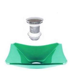 Imagem de Cuba De Vidro Retangular Chanfrada 37Cm Verde + Válvula Click