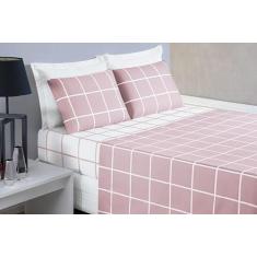 Imagem de Lençol Solteiro Austin Xadrez 200 Fios - Rosa - De Luca Enxovais