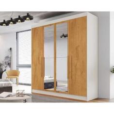 Imagem de Guarda Roupa 4 Portas 3 Gavetas e c/2 Espelho Nantes Off White/Peroba - Europa