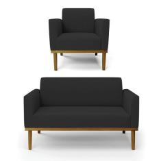 Imagem de Sof  Namoradeira Com Poltrona Base De Madeira Fixa Castanho M