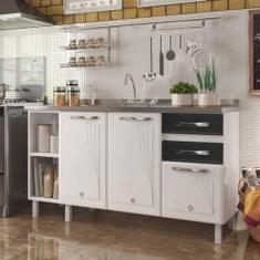 Imagem de Balcão de Cozinha de Aço Telasul Star New 150cm P/Pia Branco com Preto