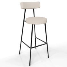 Imagem de Banqueta Alta Bar Cozinha Sala De Jantar Estrutura Em Aço Milão L02 Linho Cru - Lyam Decor