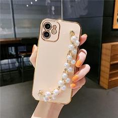 Imagem de Luxo chapeamento pérola corrente capa macia para iphone 13 12 pro max 11 xs x xr 7 8 plus mini se 2 glitter capa de silicone, rosa, para iphone x