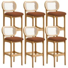 Imagem de Kit 06 Banquetas Altas Para Cozinha Bancada Sala Tela Betta Fixa L02 Bouclê Terracota - Lyam