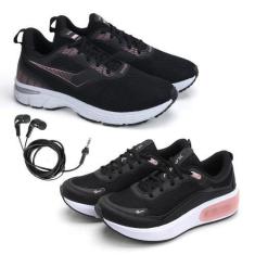 Imagem de Tênis Feminino Fitness Esporte + Fone de Ouvido Fio Kit 2 - BFK, Preto