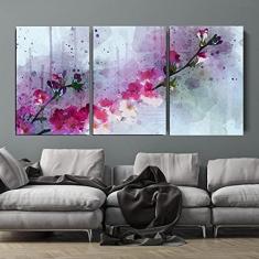 Imagem de Quadro Decorativo Flor de Cerejeira Aquarela 3 Telas 120x60cm