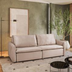 Imagem de Sofá Cama Retrátil e Reclinável 4 Lugares 225cm em Suede com Molas Greta Yescasa Castor