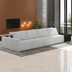 Imagem de Sofá Ilha Modulado Milos 392cm Puff Lateral Cinza Preto Manchado Bouclê/PU G33 - Gran Belo