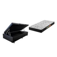 Imagem de Cama Box Baú Solteiro Conforto Sintético Preto + Colchão Solteiro Conforto Espuma D33 Com eps 17x88x188