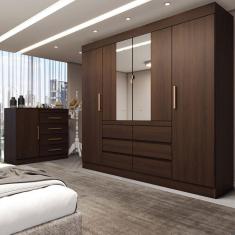 Imagem de Guarda-Roupa Casal Marrom 4 Portas 6 Gavetas 1 Porta 4 Gavetas Espelho ébano