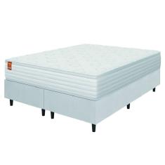 Imagem de Cama Box Colchão Casal King Molas Ensacadas Real 193x203x65cm Linho Branco Inducol