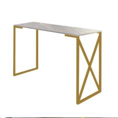 Imagem de Mesa Escrivaninha Mesa de Estudos Bex Home Office Ferro Dourado MDF Marmorizado Cinza - Ahz Móveis