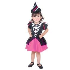 Imagem de Fantasia Bruxa Encanto Rosa Vestido Bebê com Chapéu - Halloween - Dive