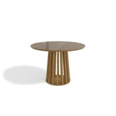 Imagem de Mesa De Sala Jantar Lavanda Com tampo Madeirado C/ Vidro 105x105cm Nogueira/vidro Bronze Kappesberg