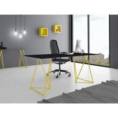 Imagem de Escrivaninha Bela Vista Cavalete Tampo Preto Base Ferro Amarelo - Preto