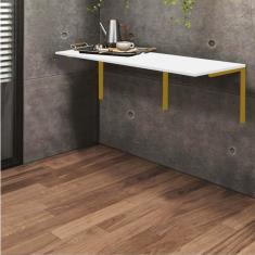 Imagem de Mesa Suspensa de Estudos Parede 120cm Escritório Suporte Dourado MDF Branco - Ahz Móveis