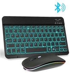Imagem de Mini teclado e mouse sem fio, kit rgb bluetooth, teclado e mouse com iluminação de fundo russo para
